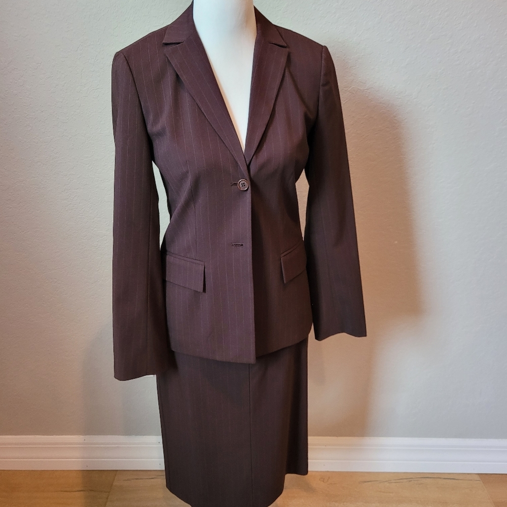 BCBG Womens Dark Brown Blazer Skirt and Pant Set.